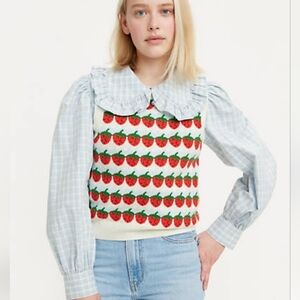 Levi’s Strawberry Print Sweater Vest | Cute Cottagecore Knit Top | Size M
